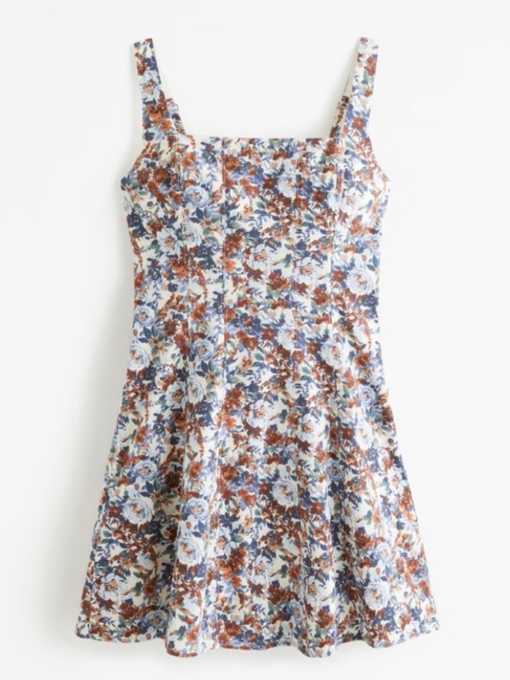 NWOT Abercrombie Stretch Cotton Mini Dress Brown Floral Cotton Size Large